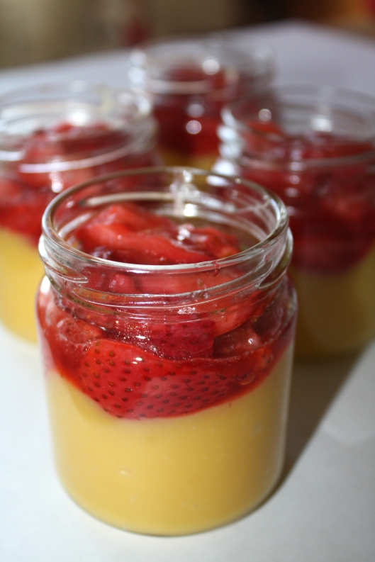 Lemon Curd Pudding with Roasted Strawberries
